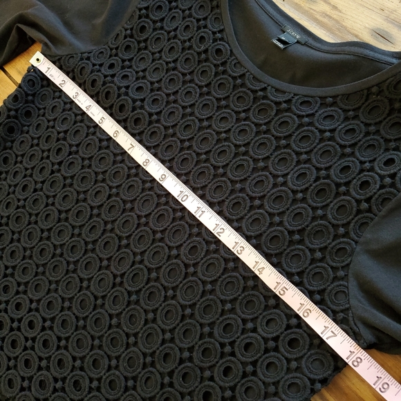 J. Crew 3/4 Sleeve Lace Front Cotton Crew Neck Black Top Medium - Picture 11 of 12